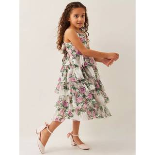 Monsoon Monsoon Natural Raye Rose Print Organza Ruffle Dress