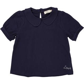 Copenhagen Colors Solid Kortærmet Bluse Med Krave Navy 86 cm  Blå  86 cm  kvinde