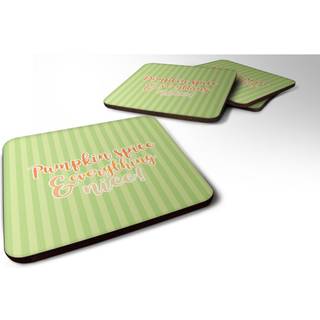 """" Caroline's Treasures Fall Pumpkin Spice Green Stripe Foam Coaster Set på 4 3,5 multicolor """"