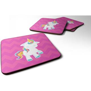 """" Caroline's Treasures Pink Chevron Unicorn Foam Coaster Set på 4 3,5 multicolor """"