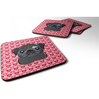 """" Caroline's Treasures Black Pug Hearts Foam Coaster Set på 4 3,5 multicolor """"