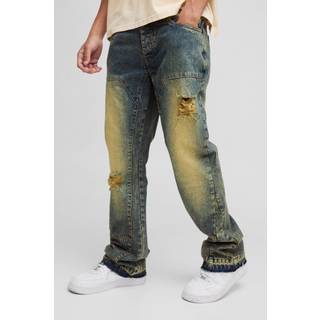 Mens Green Slim Rigid Flare Carpenter Ripped Gusset Denim Jeans