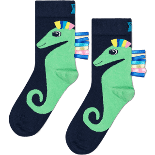 Kids Navy Seahorse Crew Sock - Navy, Yellow, Pink, Light Green - 4-6 Years