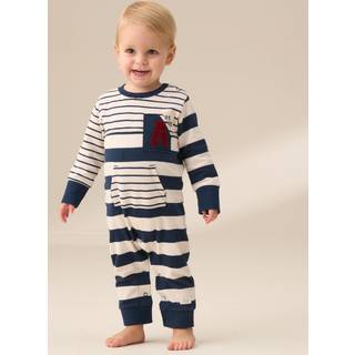 Angel & Rocket Angel & Rocket Blue Lewis Textured Stripe Block 100% Cotton Babygrow
