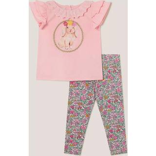 Monsoon Monsoon Pink Baby Bunny 100% Cotton T-Shirt and Floral Leggings Set