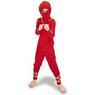 1 stk. Ninja Kostume til børn, rød farve, størrelse 116-128 cm, perfekt til leg og udklædning, komfortabel pasform