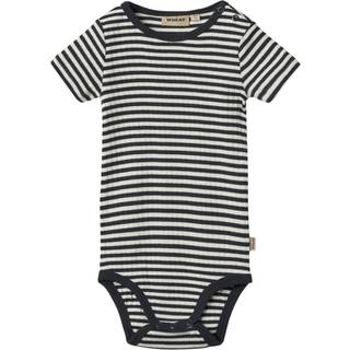 Wheat GOTS Edvald Baby Body Navy Rib Stripe 92 cm  Marineblå  92 cm  mand