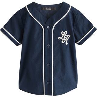 Next Navy Varsity 100% Cotton Short Sleeve Varsity Baseball Neck Shirt (3mths-7yrs)