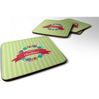 """" Caroline's Treasures Christmas Wreath præsenterer Green Foam Coaster Set på 4 3,5 multicolor """"