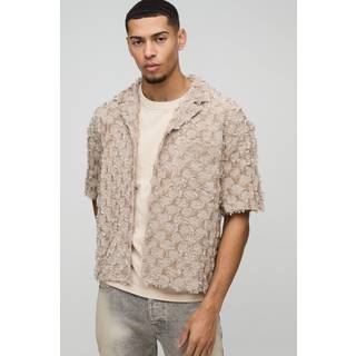 Mens Taupe Oversized Boxy Revere Tufted Crinkle Shirt