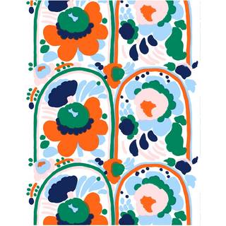 Marimekko Karuselli bomuldsstof White-orange-blue-emerald