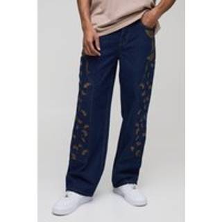 Mens Indigo Relaxed Fit Paisley Embroidered Jeans