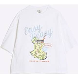 River Island River Island White Girls Easy Peasy 100% Cotton T-Shirt