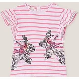 Monsoon Monsoon Pink Sequin Bunny Stripe 100% Cotton T-Shirt