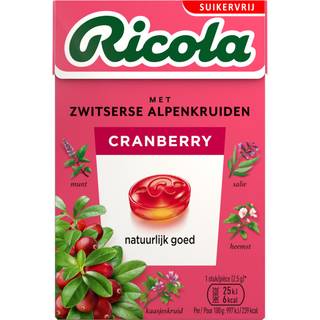 Ricola Cranberry Sukkerfri Urtebolsjer 50g