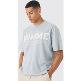 Mens Grey Marl Oversized Boxy Raw Edge Applique Homme T-shirt