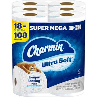 Charmin Ultra Soft toiletpapir 18 Super Mega Rolls = 108 Regular Rolls