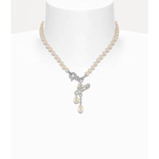 Vivienne Westwood Silver Claude Pearl Safety Pin Necklace - 38cm