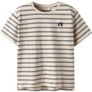 Name It T-shirt Råhvid Med Mørkeblå Striber - Str. 11-12y 146/152cm