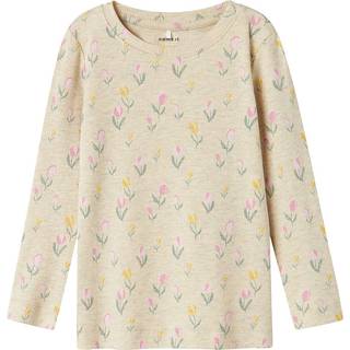 NAME IT Rib Bluse Flowerkab Peyote Melange