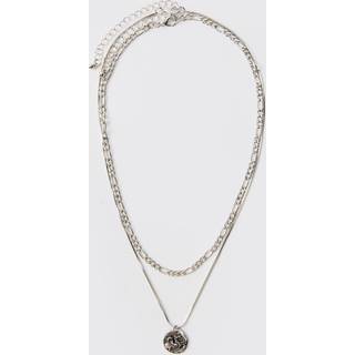 Mens Silver Layered Chain Pendant Necklace