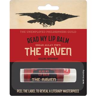 Læs mine læber læbebalsam - uddrag af Poes ravn under etiketten - pebermynte aromatiseret grusomhedsfri og fremstillet i USA fra naturlige og imp