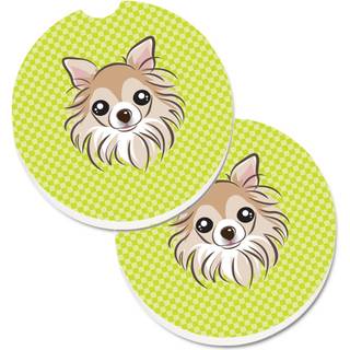 """" Caroline's Treasures Checkerboard Lime Green Chihuahua Sæt med 2 Cup Holder Car Coasters BB1313Carc 2.56 Multicolor """"