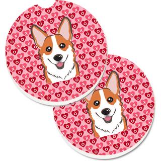 """" Caroline's Treasures Red Corgi Hearts Set med 2 Cup Holder Car Coasters 2.56 Multicolor """"