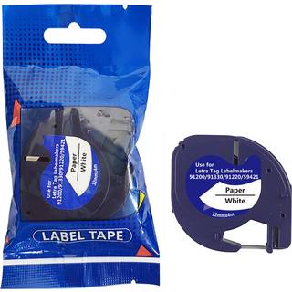 Dymo LT label tape, Kompatibel, 12 mm x 4 m, Sort på hvid