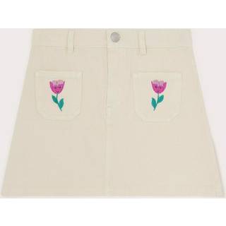 Monsoon Monsoon Cream Tulip Embroidered Denim 100% Cotton Skirt