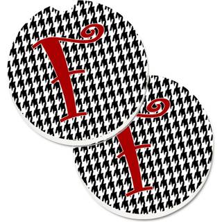 """" Caroline's Treasures Monogram Initial F Houndstooth Black Set med 2 Cup Holder Car Coasters CJ1035-FCARC 2.56 Multicolor """"