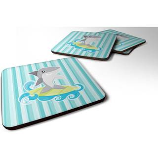 """" Caroline's Treasures Surfin Shark på Stripes Foam Coaster Set på 4 3,5 multicolor """"