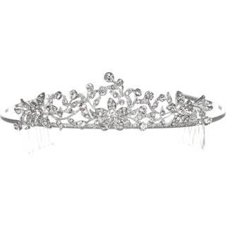 Blomsterblad Brude Bryllup Tiara Crown - Clear Crystals Silver Pleting T627