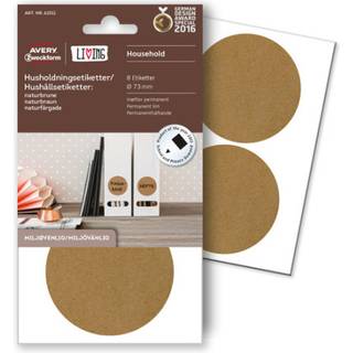 Avery 62011 Husholdningsetiketter, Ø 73 mm, brun, permanent 4 Ark m. 2 Labels