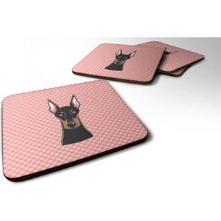 """" Caroline's Treasures BB1245FC Checkerboard Pink Doberman Foam Coaster (Sæt på 4) 3.5 """" ""H X 3.5"" """" W Multicolor """"