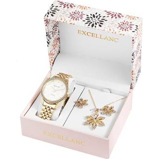 Excellanc gavesæt med dameur, halskæde og øreringe - guldfarvet
