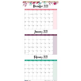 Blueline 2021 Tre-måneders vægkalender Blomsterdesign 12,25 x 27 tommer (C171129-21)