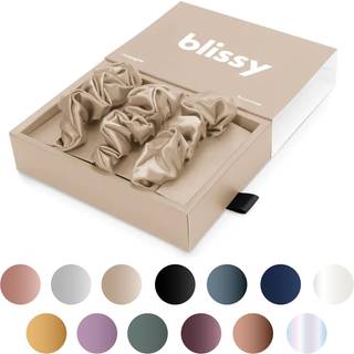 Blissy Silk Scrunchies (3 Pack) - 100% Pure Mulberry Silk - 22 Momme 6A Højkvalitetsfibre - Silke Scrunchie for lige og krøllet hår - Forebyggels