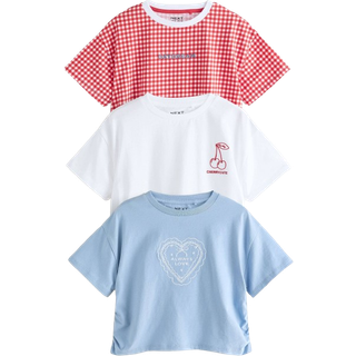 Next Red/Blue/White Ruche Side Embroidered 100% Cotton T-Shirts 3 Pack (3-16yrs)