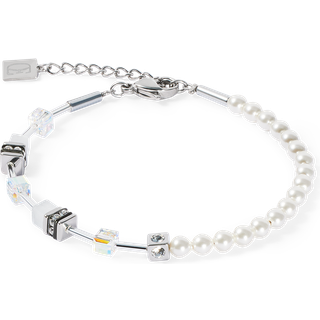 Coeur De Lion Silver Asymmetrical Mini Fusion Pearls Cubes Bracelet - Silver - White - 18cm