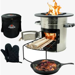 Arebos® Rocket Stove inkl. grillpande, handsker og bæretaske Dutch Oven BBQ Rocket Stove Camping Stove