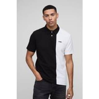 Mens Black Slim Fit Man Pique Colour Block Polo