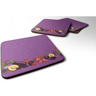 """" Carolines skatte frugter og grøntsager i lilla skum coaster sæt på 4 3,5 flerfarvet """"