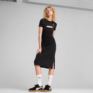 Women&#39;s Puma WARDROBE Essentials Midi Cut-Out Dress, Black, Size XS, Clothing - Black - XS