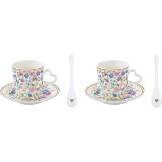 Sæt med 2 kaffekopper med underkopper og teskeer, porcelæn, 100ml, &#34;Mo