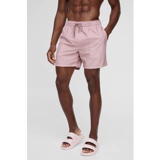 Mens Taupe Mid Length Checkerboard Swim Short