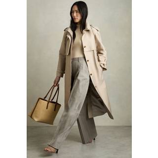 Reiss Reiss Grey Tallulah Wool-Blend Wide-Leg Pinstripe Trousers