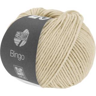 Lana Grossa Bingo 1027 Beige meleret Indhold:100% ren ny, ekstrafin merinould Vægt/Længde: 50 g = ca. 80 meter Anbefalede pinde: 4.5-5.5 mm Strikkefasthed: 10 x 10 cm = 16 m x 23 p Vask:Finvask 30º/ Tørres fladt.