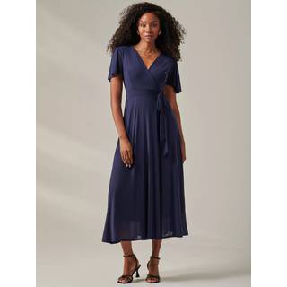 Jolie Moi Jolie Moi Blue Plain Angel Sleeve Wrapped Maxi Dress