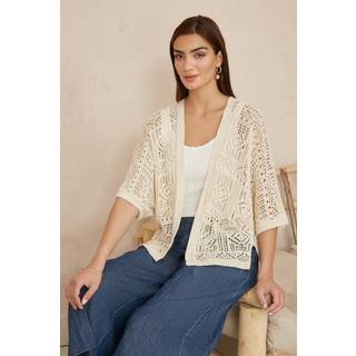 Yumi Crochet Edge To Edge 3/4 Sleeve 100% Cotton Cardigansmall